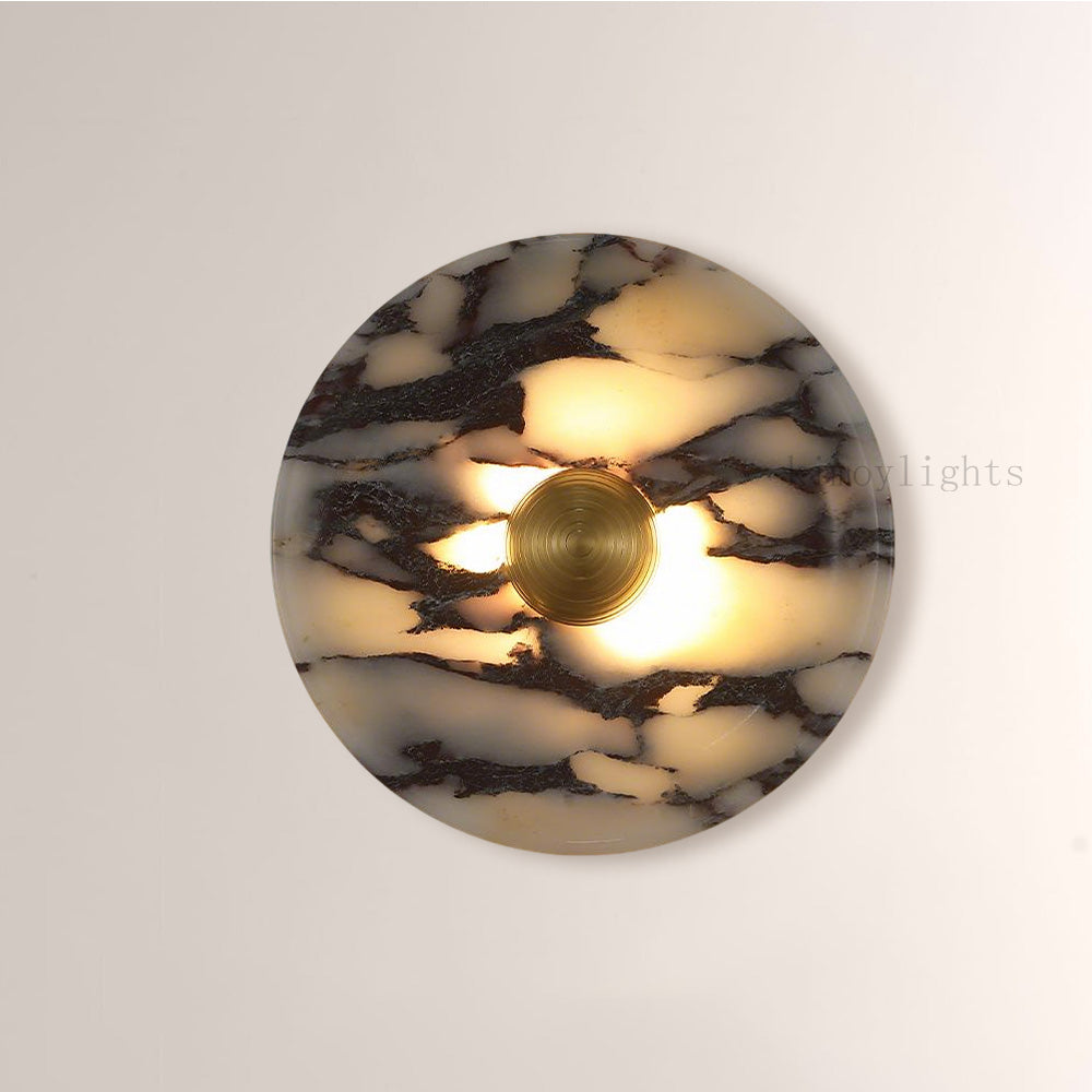 MarbleGlow Round Disc Marble Wall Sconce