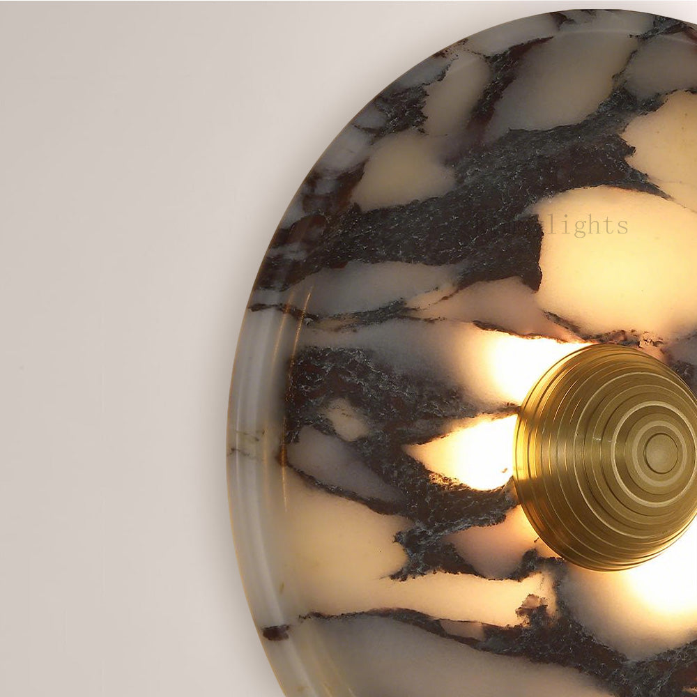 MarbleGlow Round Disc Marble Wall Sconce