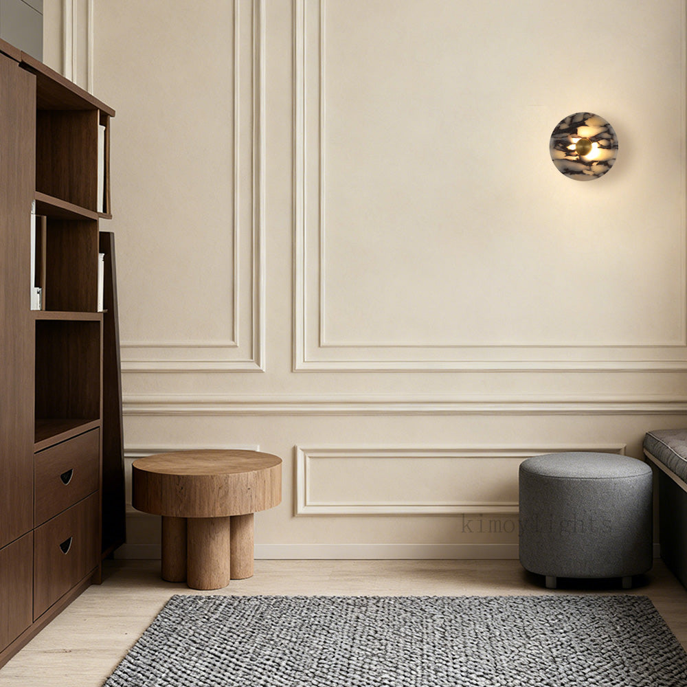 MarbleGlow Round Disc Marble Wall Sconce