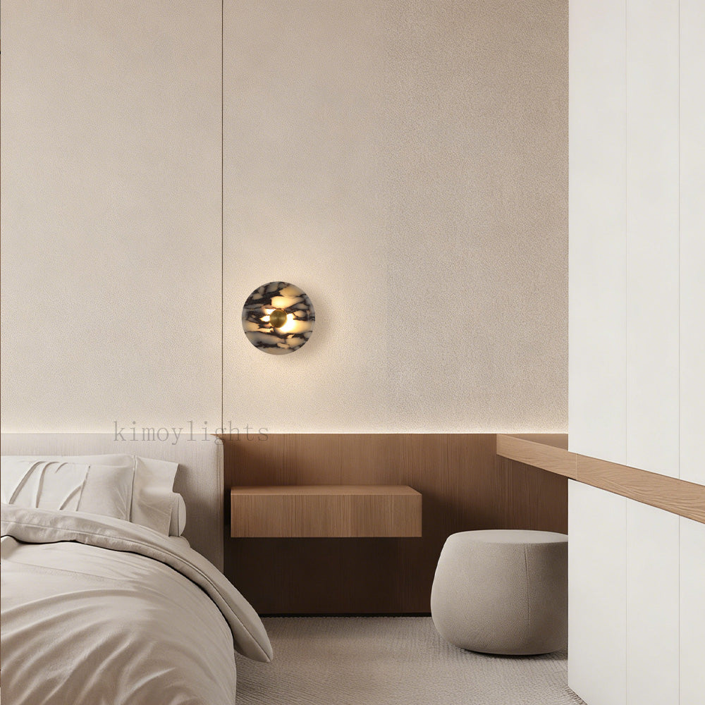 MarbleGlow Round Disc Marble Wall Sconce