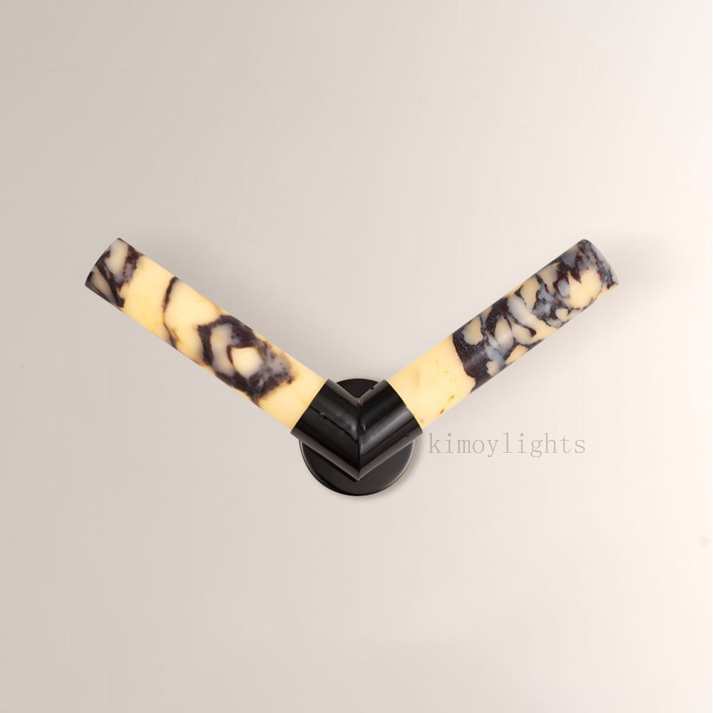 MarbleGlow V-Shaped Dual Cylinder Marble Wall Sconce