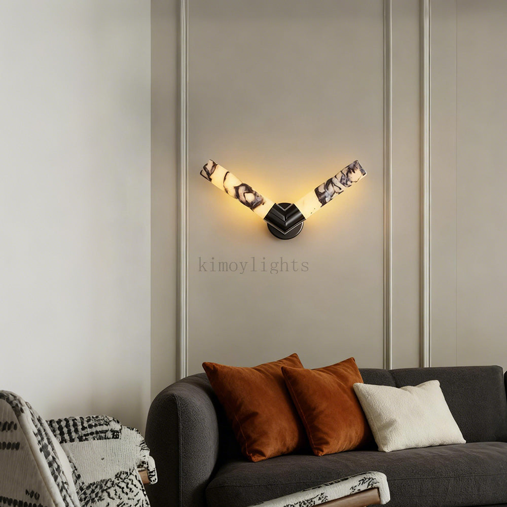 MarbleGlow V-Shaped Dual Cylinder Marble Wall Sconce