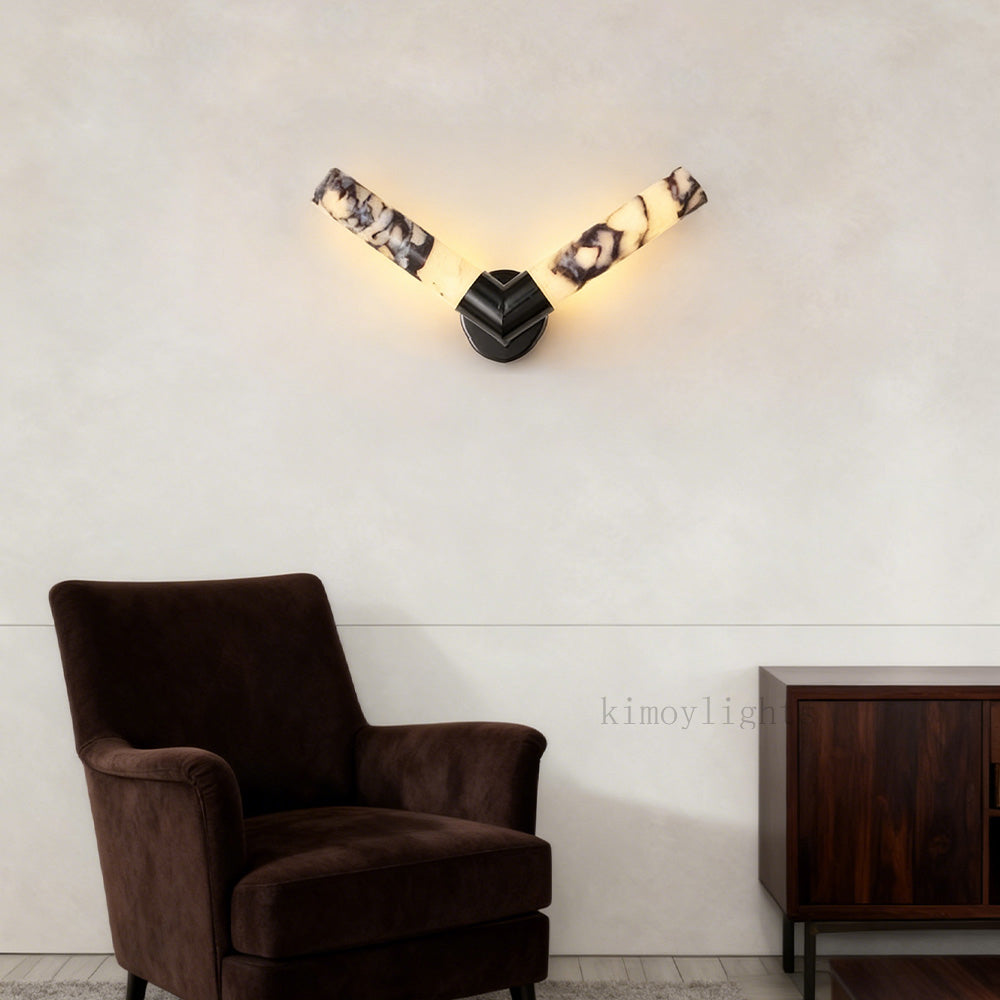 MarbleGlow V-Shaped Dual Cylinder Marble Wall Sconce