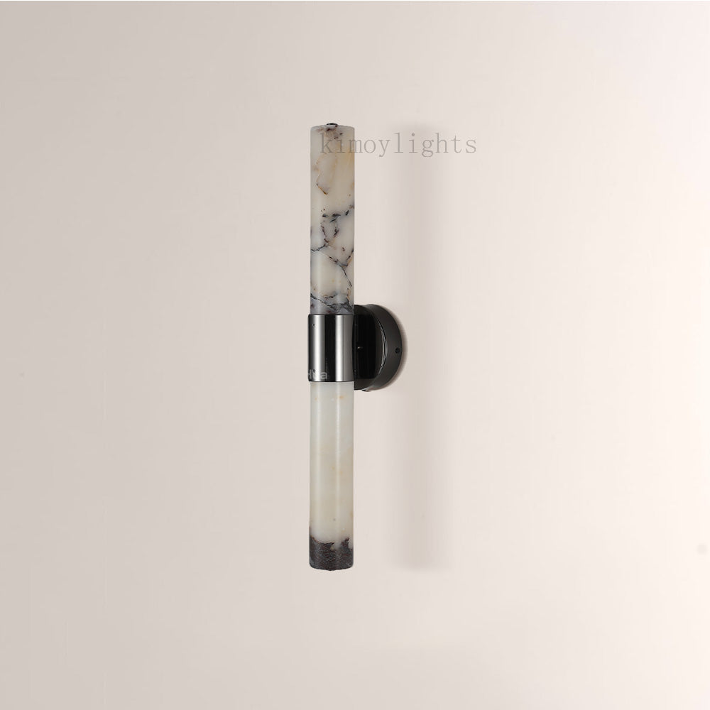 MarbleGlow Vertical Cylinder Marble Wall Sconce