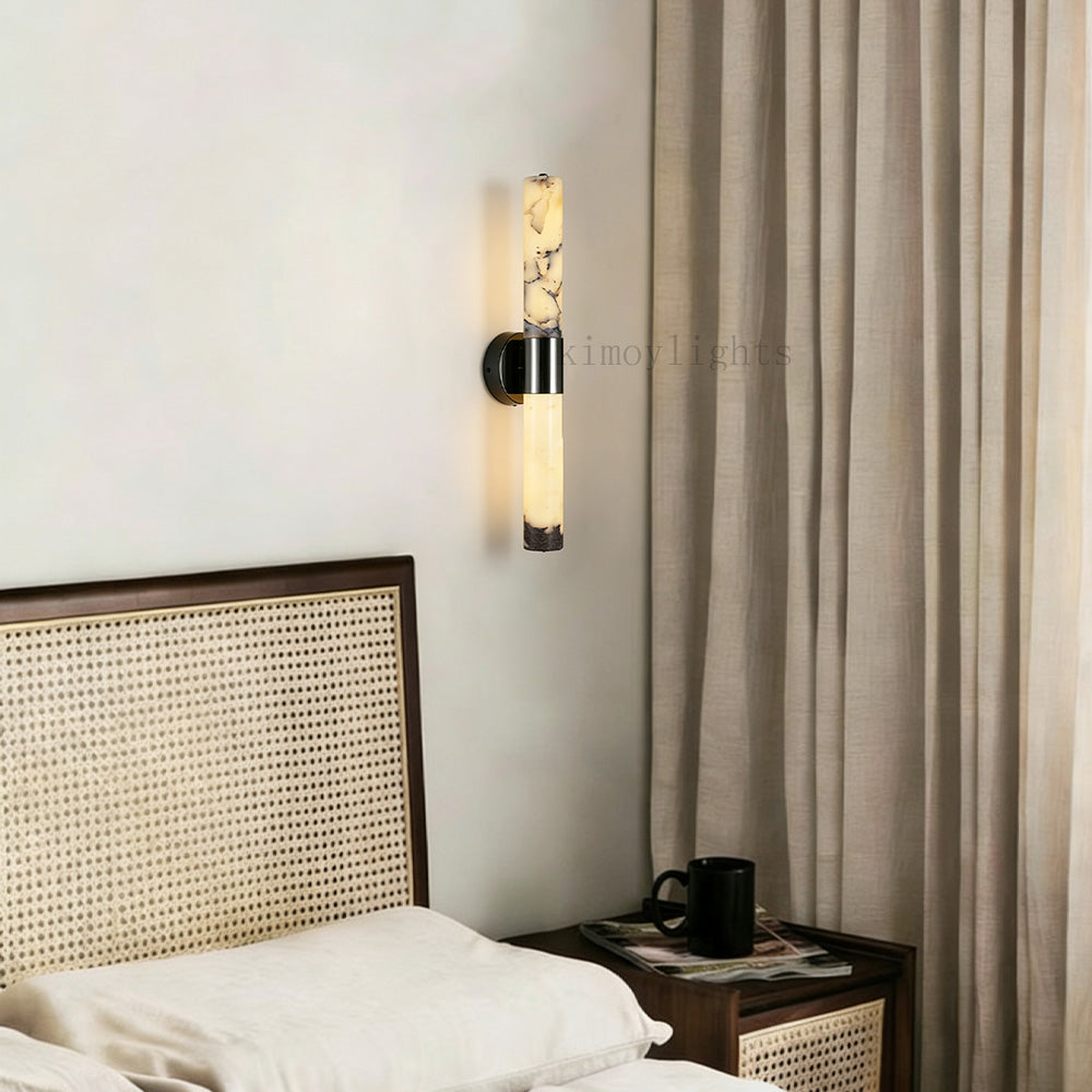 MarbleGlow Vertical Cylinder Marble Wall Sconce