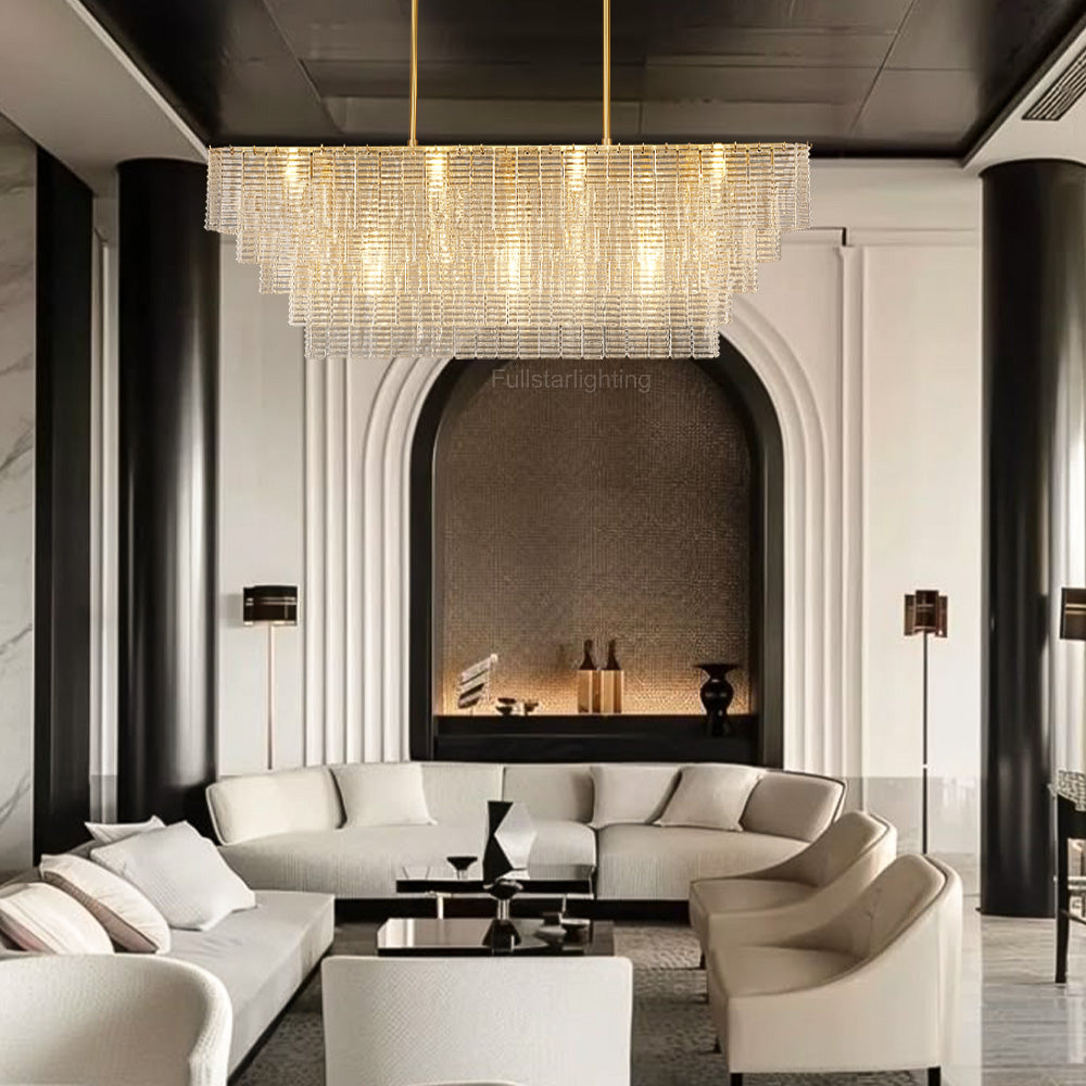 Chan Clear Rectangle Chandelier 77"