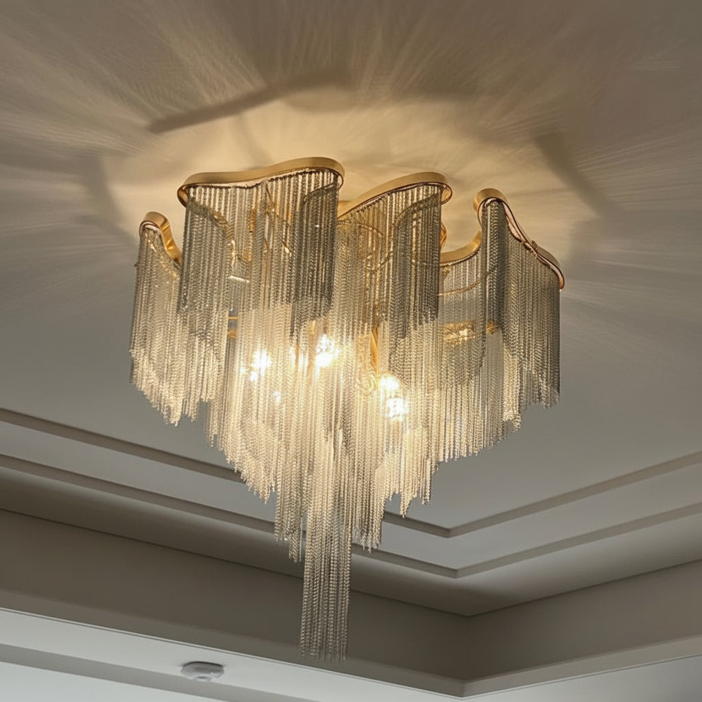 Modern Aluminum Chain Tassel Flushmount