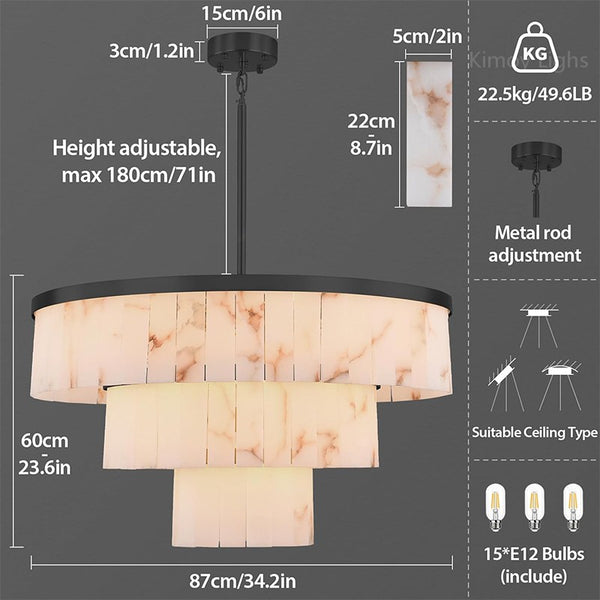 Modern Spanish Alabaster Cloud 3-tier Round Chandelier