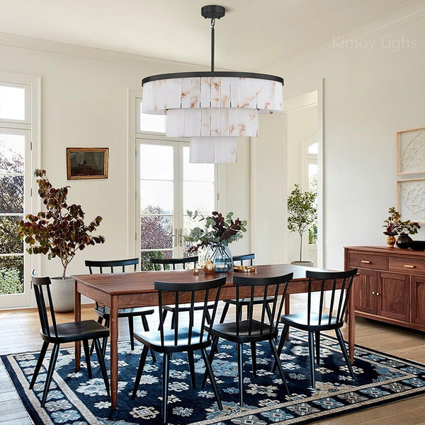Modern Spanish Alabaster Cloud 3-tier Round Chandelier