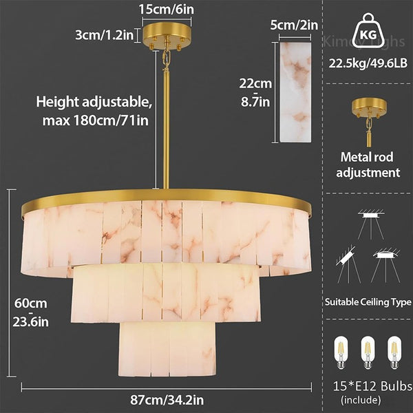 Modern Spanish Alabaster Cloud 3-tier Round Chandelier