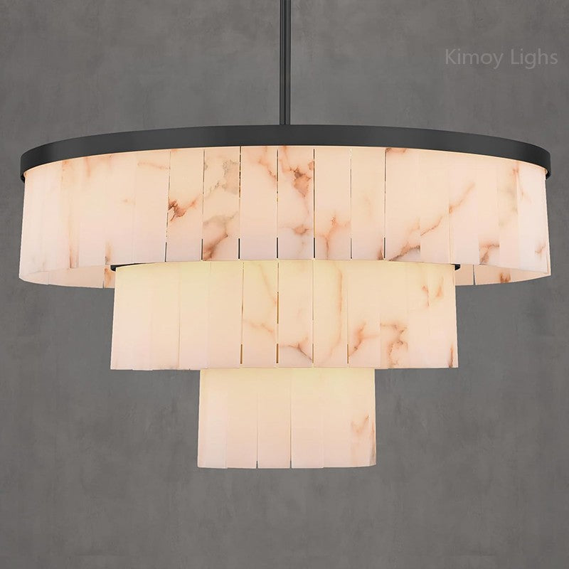 Modern Spanish Alabaster Cloud 3-tier Round Chandelier