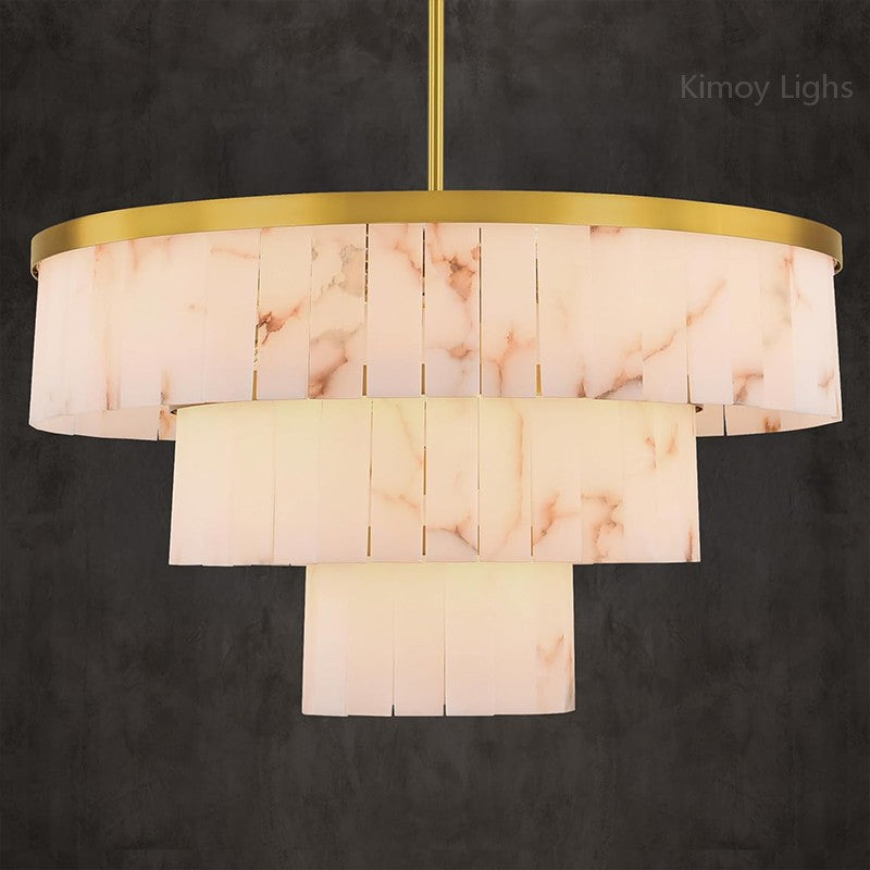 Modern Spanish Alabaster Cloud 3-tier Round Chandelier