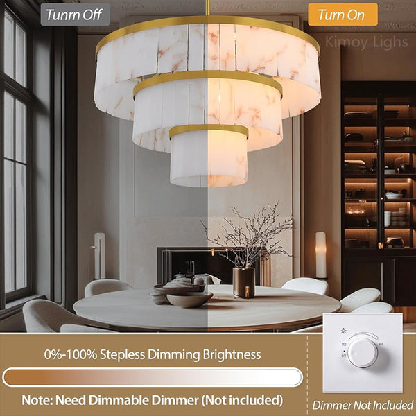 Modern Spanish Alabaster Cloud 3-tier Round Chandelier