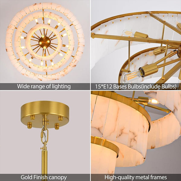 Modern Spanish Alabaster Cloud 3-tier Round Chandelier