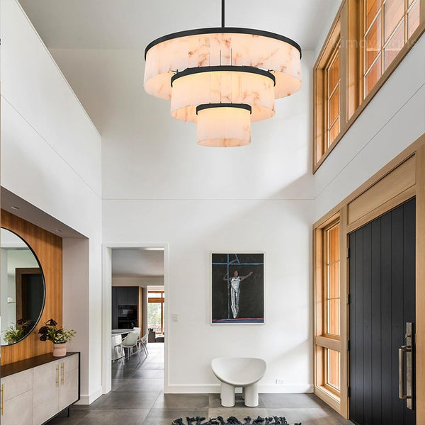 Modern Spanish Alabaster Cloud 3-tier Round Chandelier