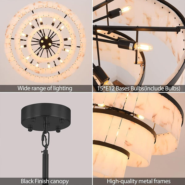 Modern Spanish Alabaster Cloud 3-tier Round Chandelier