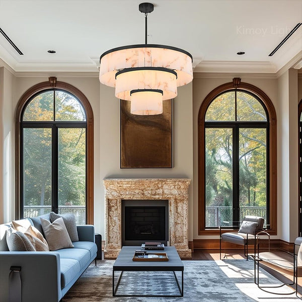 Modern Spanish Alabaster Cloud 3-tier Round Chandelier
