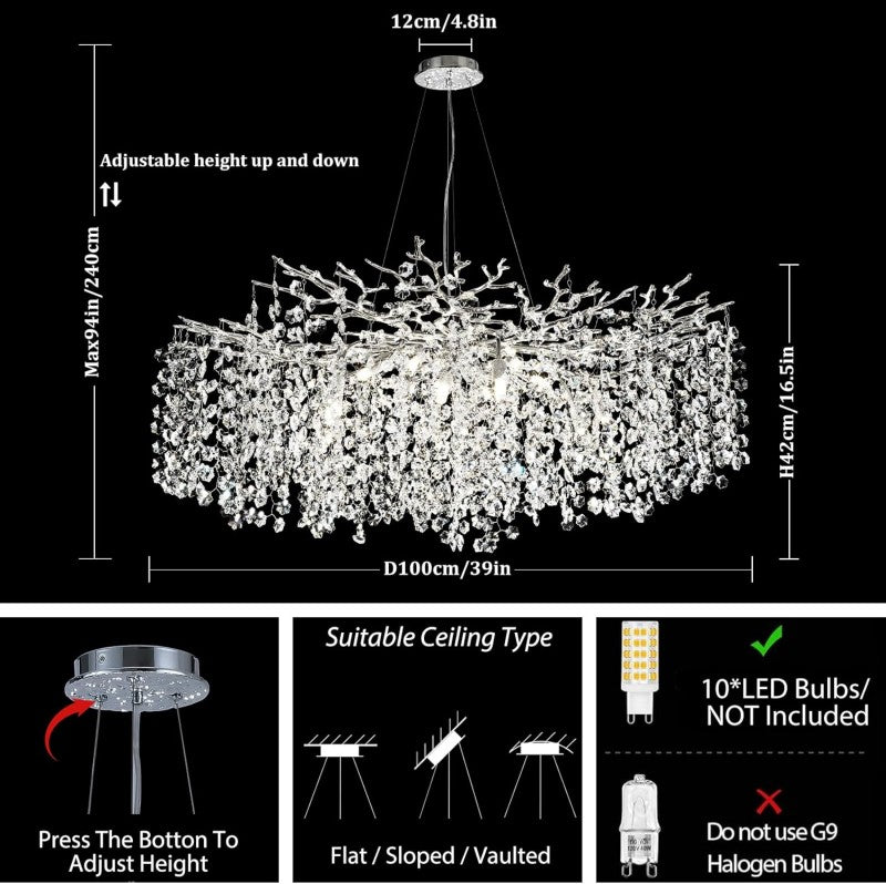 Modern Tree Branch Crystal Chandelier 55"L 30"D 40"D - kimoylights