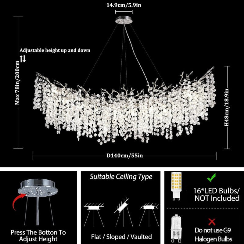 Modern Tree Branch Crystal Chandelier 55"L 30"D 40"D - kimoylights