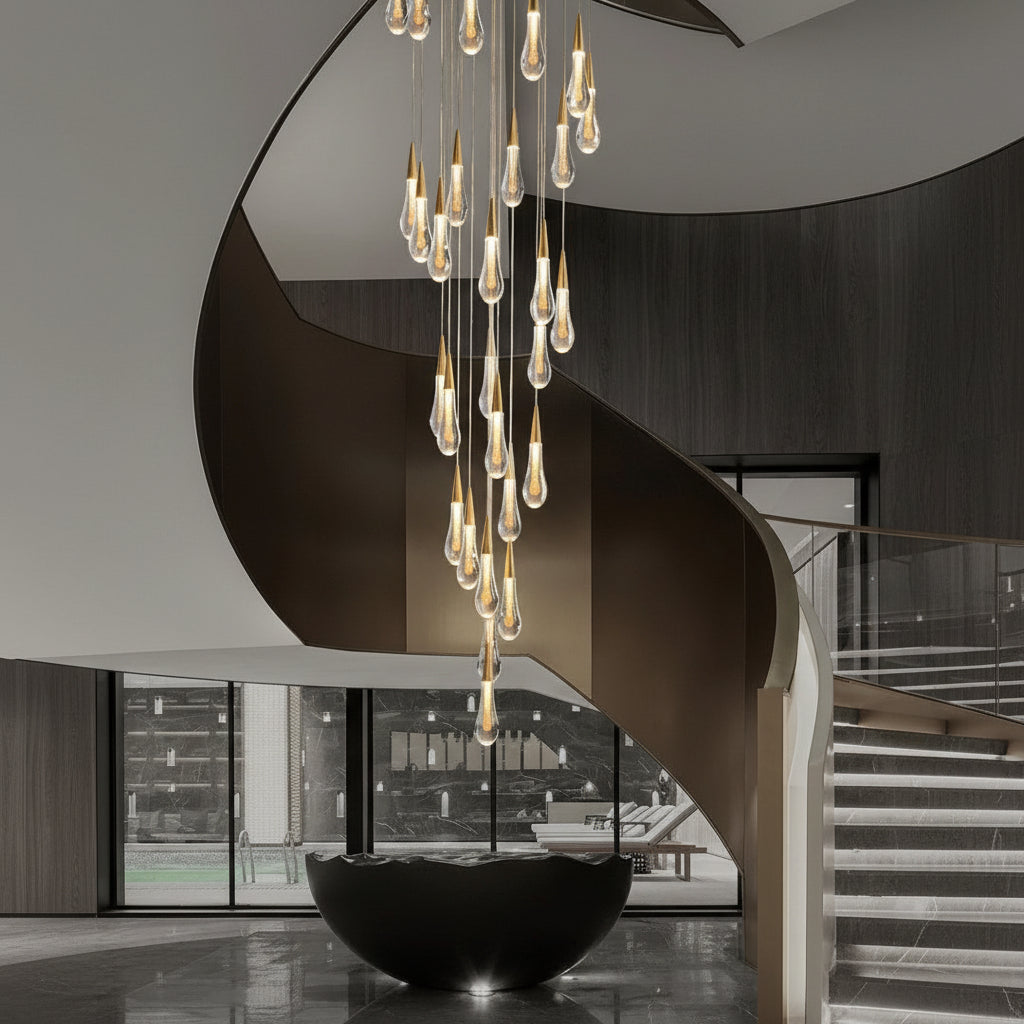 Allure Multi-LED Glass Staircase Chandelier 49 Lights