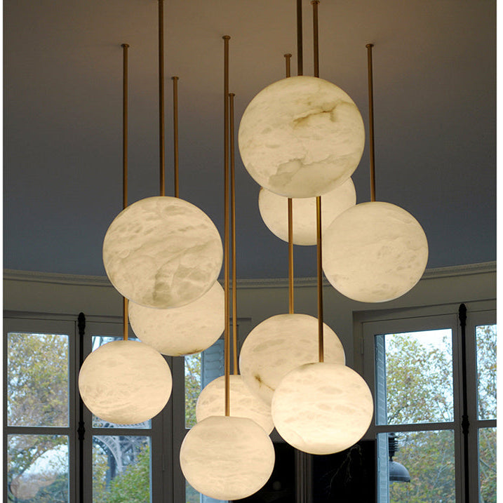 Nami Alabaster Sphere Staircase Chandelier - kimoylights
