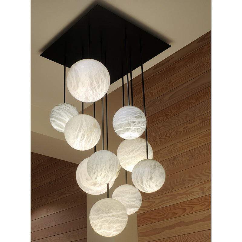 Nami Alabaster Sphere Staircase Chandelier - kimoylights