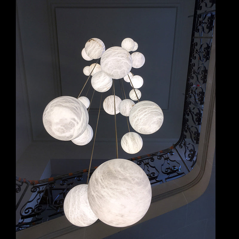 Nami Alabaster Sphere Staircase Chandelier - kimoylights