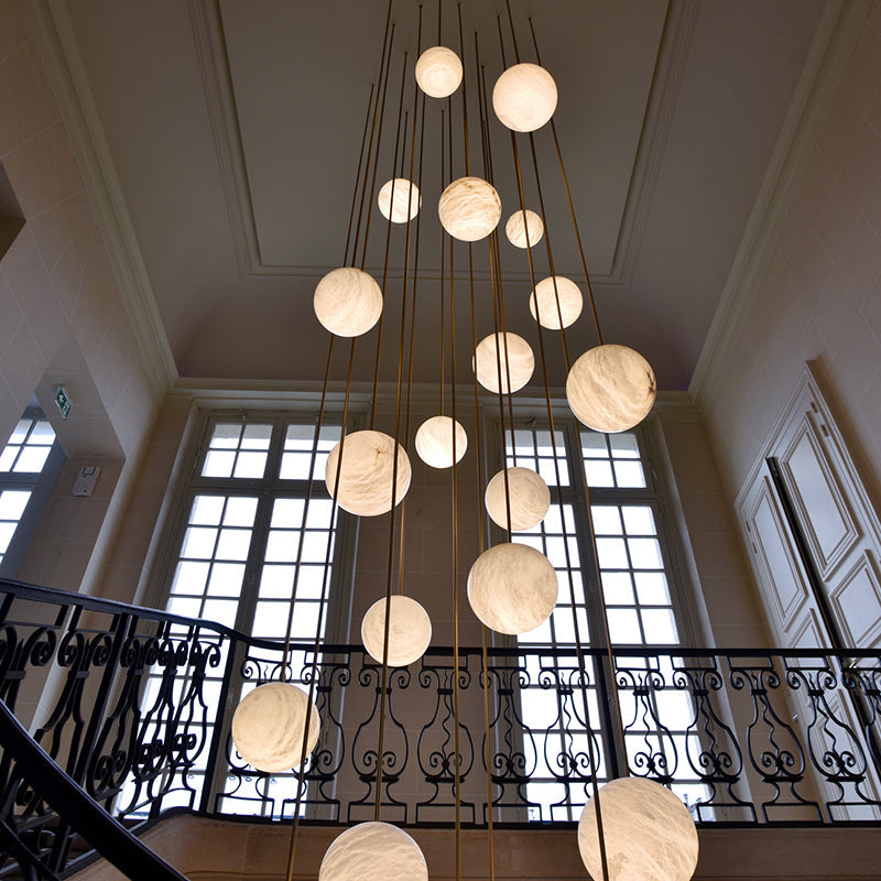 Customized Nami Alabaster Sphere Staircase Chandelier - kimoylights