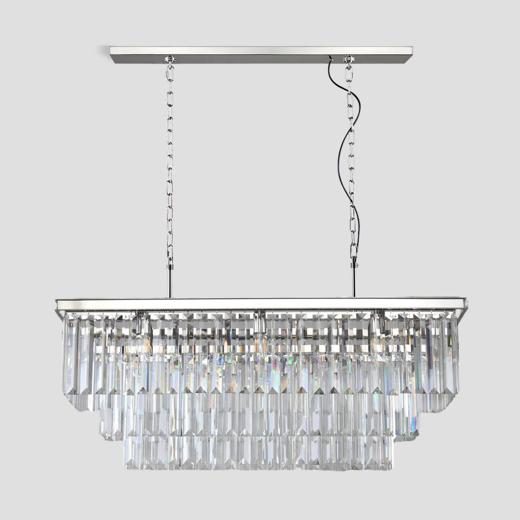 1920s Olion 3-Tier Crystal Rectangular Chandelier