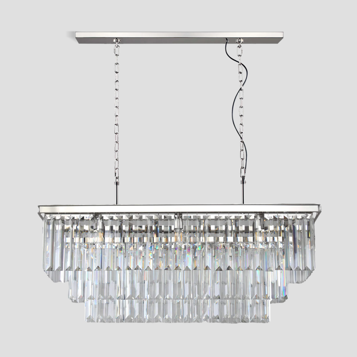 1920s Olion 3-Tier Crystal Rectangular Chandelier