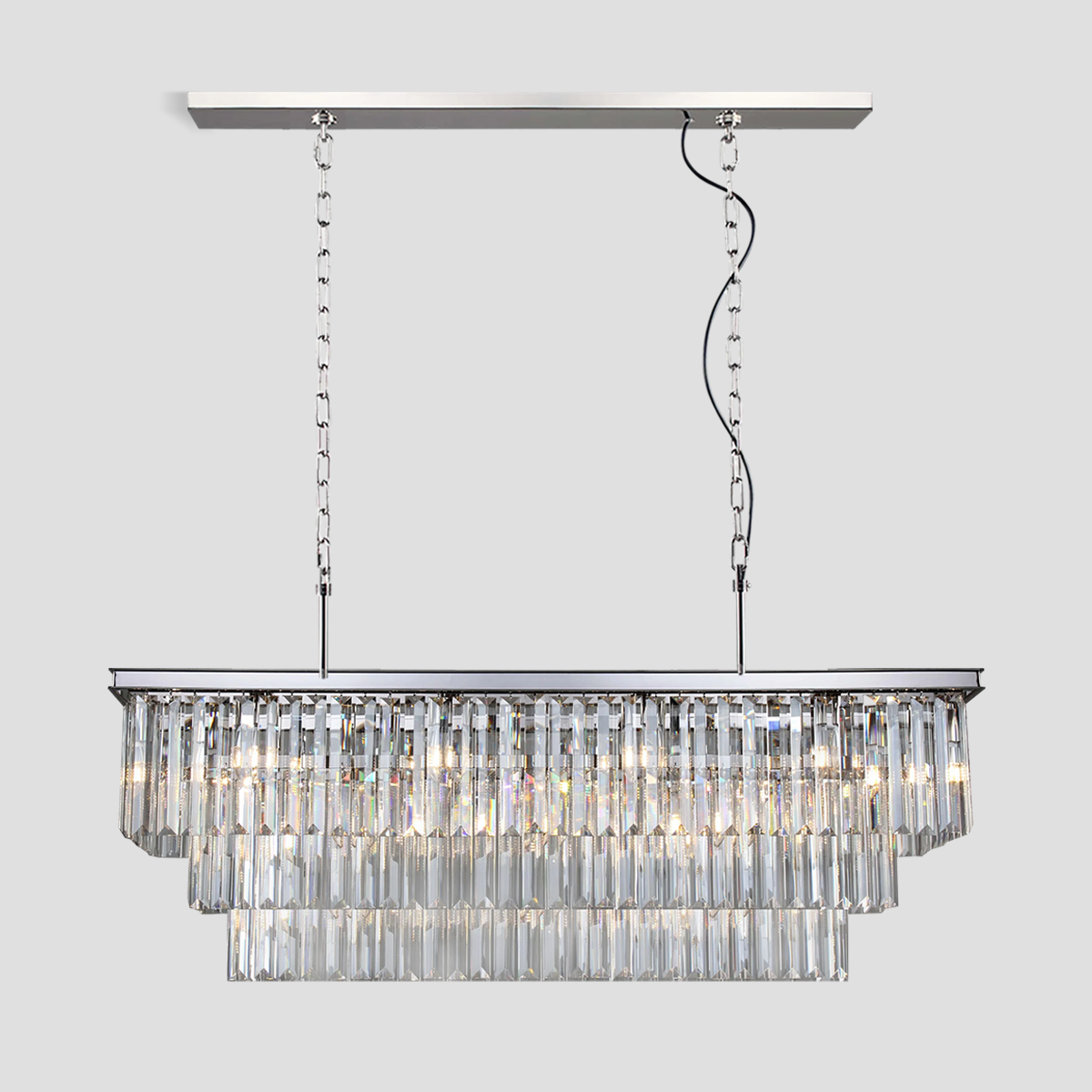1920s Olion 3-Tier Crystal Rectangular Chandelier