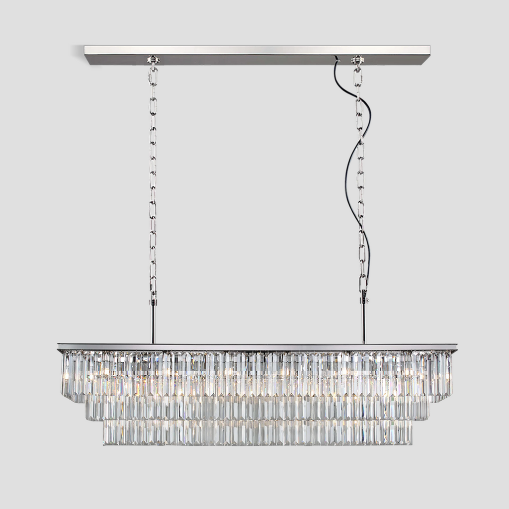 1920s Olion 3-Tier Crystal Rectangular Chandelier