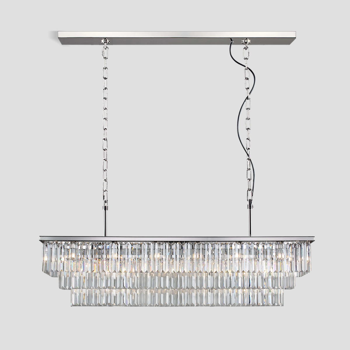 1920s Olion 3-Tier Crystal Rectangular Chandelier