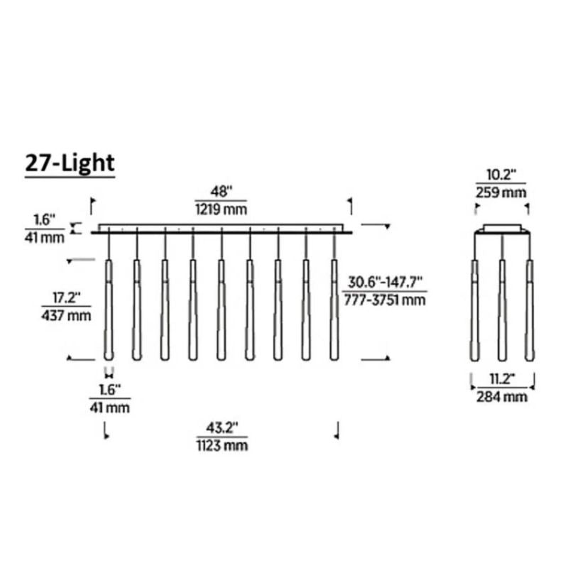 Nolandl 27-Light Linear Crystal Chandelier 48" - kimoylights