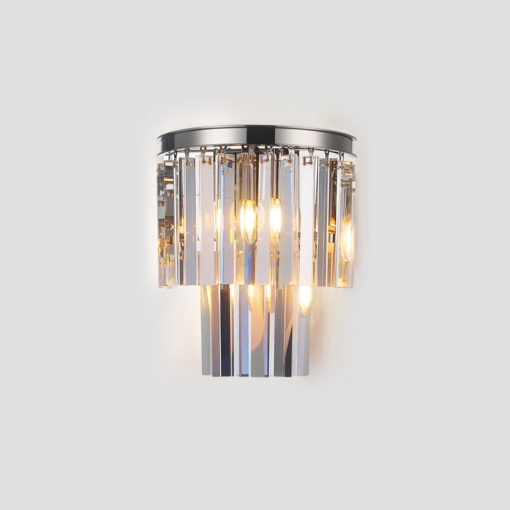1920s Tedem 2-Tier Crystal Semi-Round Sconce