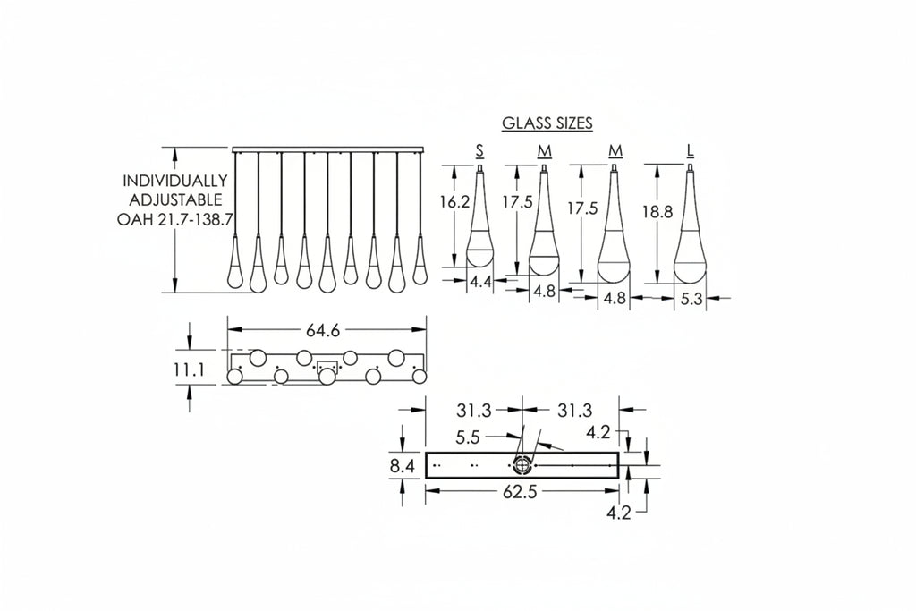 Raindrop Glass Linear Chandelier - kimoylights