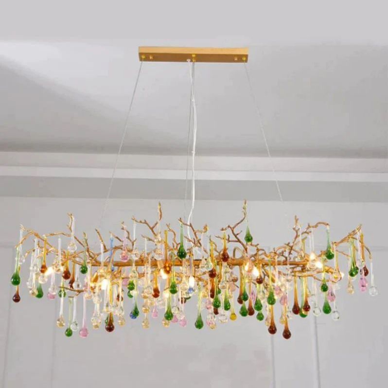 Ran Colorful Crystal Linear Branch Chandelier- kimoylights