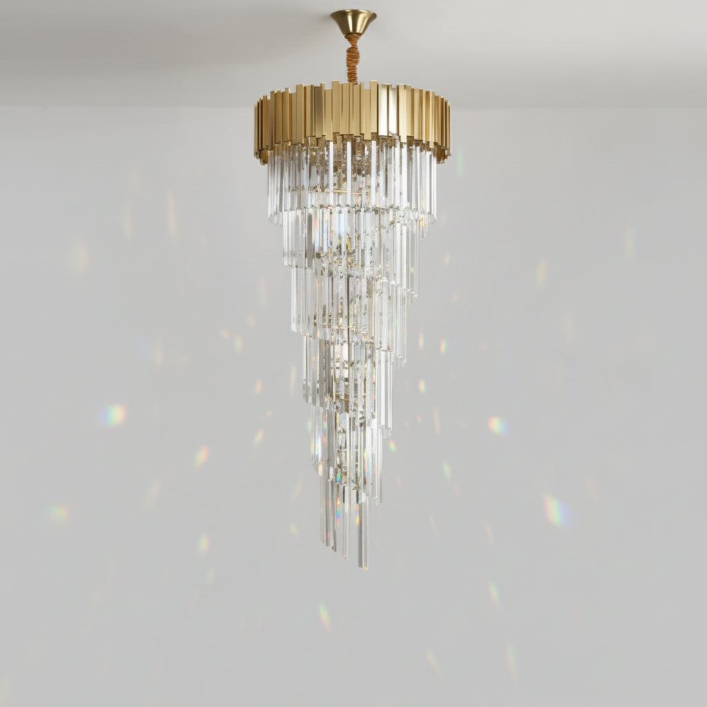 Rhea Golden Modern Crystal Chandelier - kimoylights