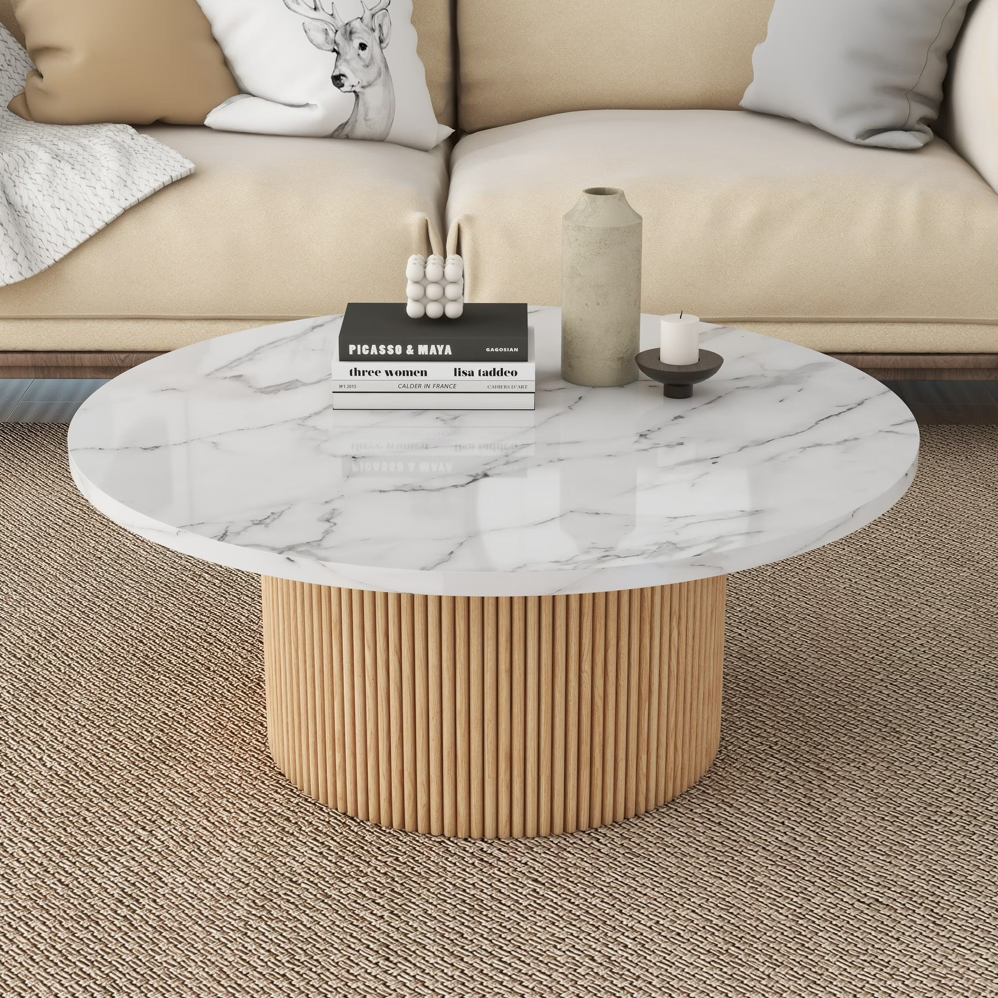 Modern Round Marble Coffee Table 35"