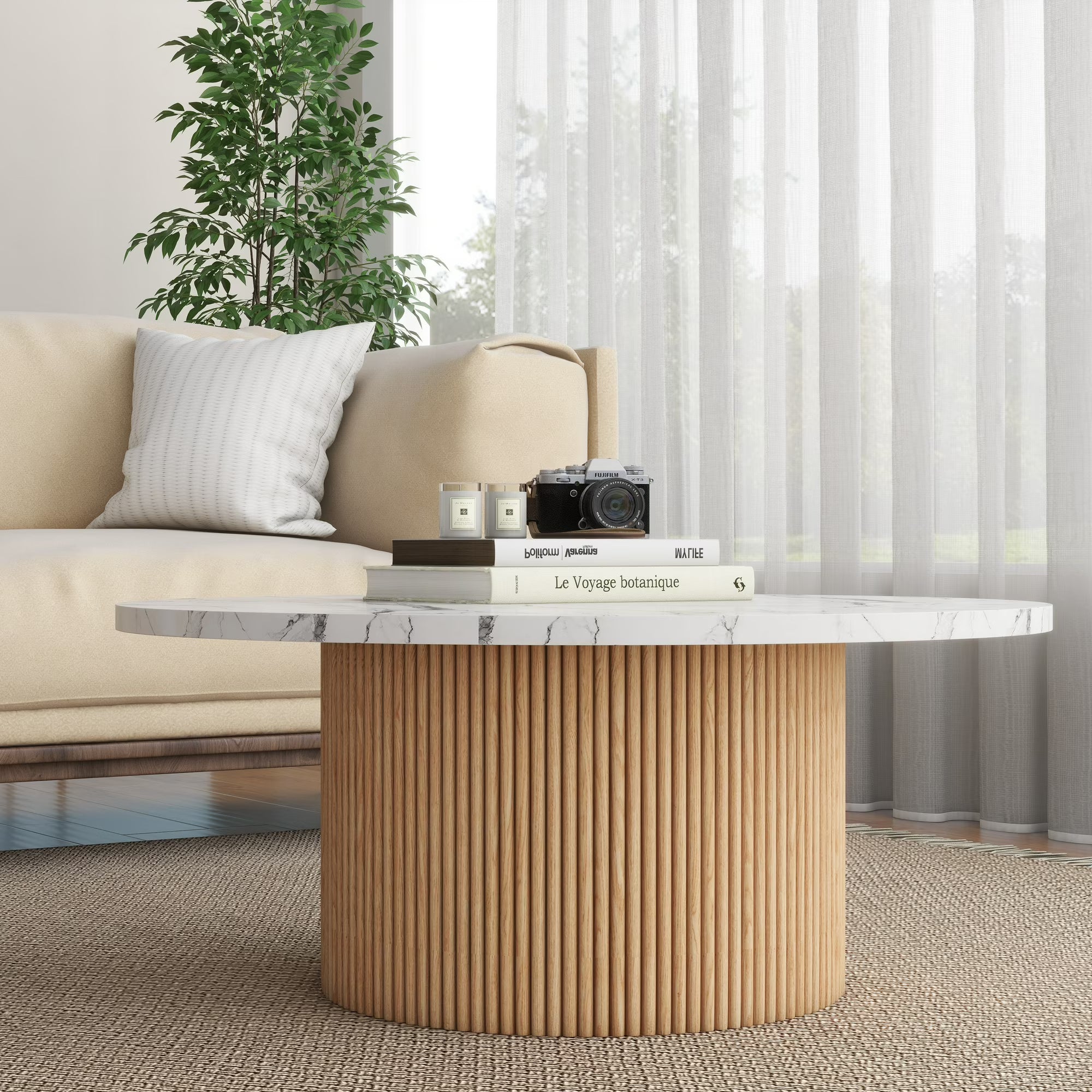 Modern Round Marble Coffee Table 35"