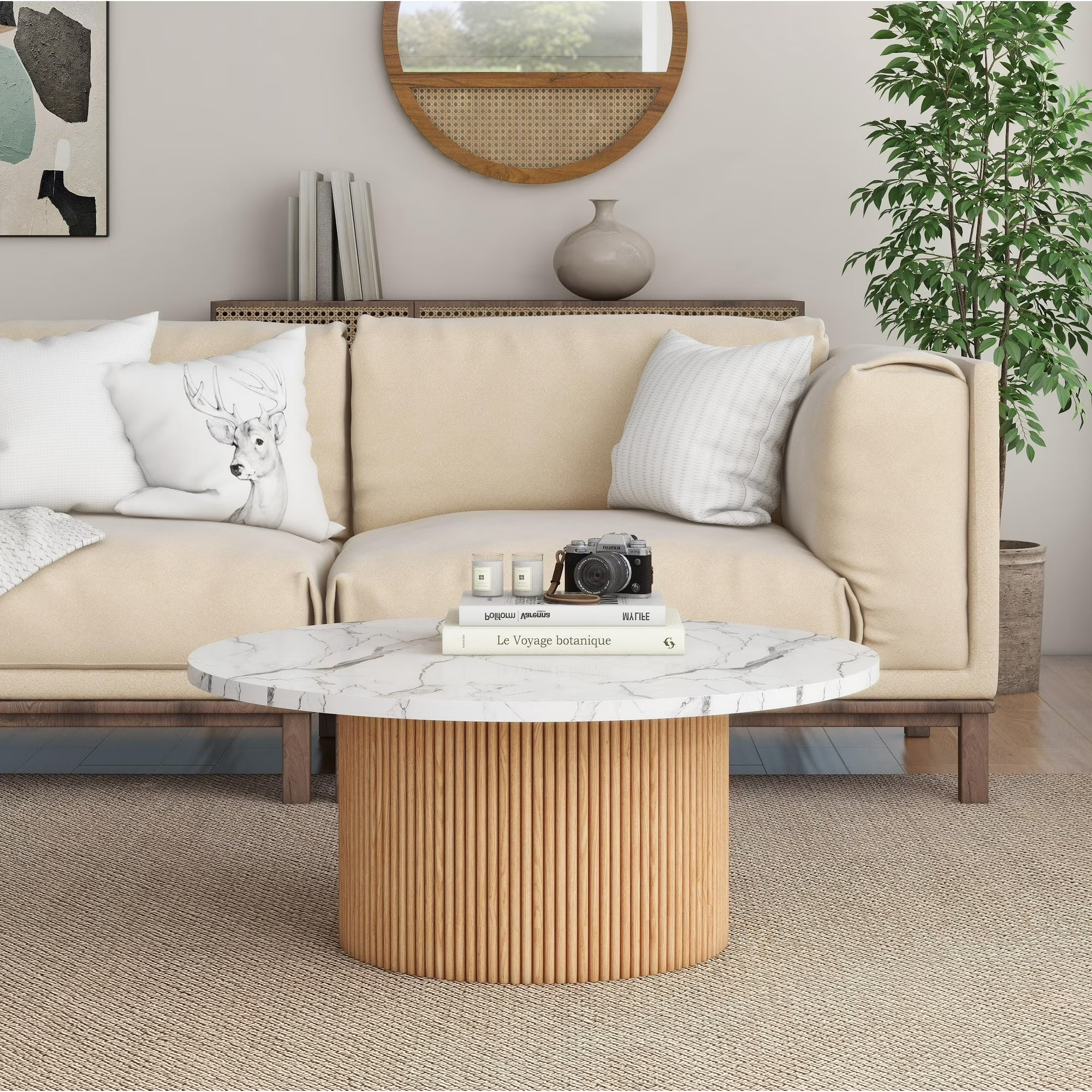 Modern Round Marble Coffee Table 35"