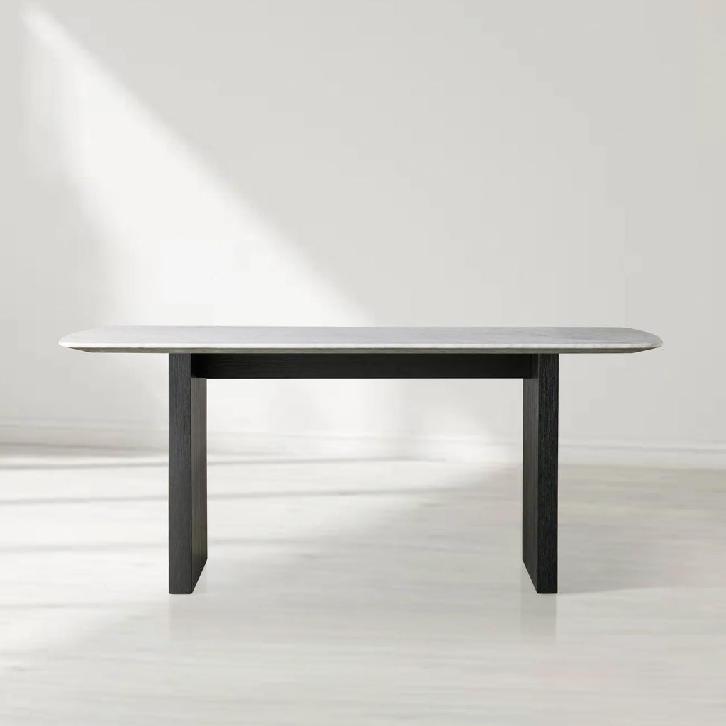 Sailor Germain Rectangular Marble Top Dining Table with Clement Wood Base