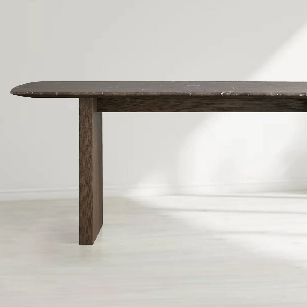 Sailor Germain Rectangular Marble Top Dining Table with Clement Wood Base