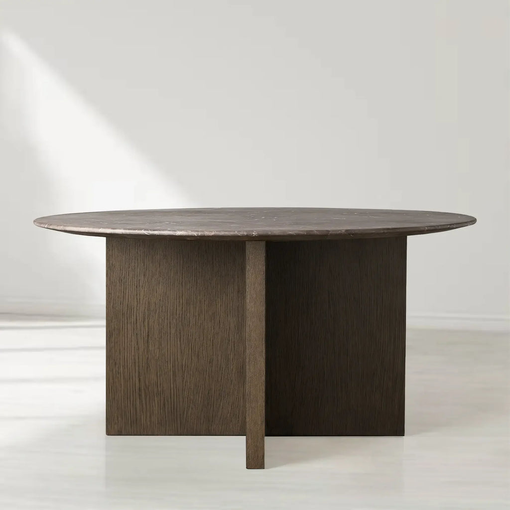Sailor Germain Round Stone Top Dining Table with Clement Wood Base