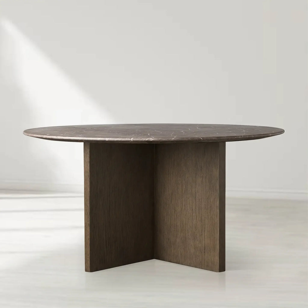 Sailor Germain Round Stone Top Dining Table with Clement Wood Base