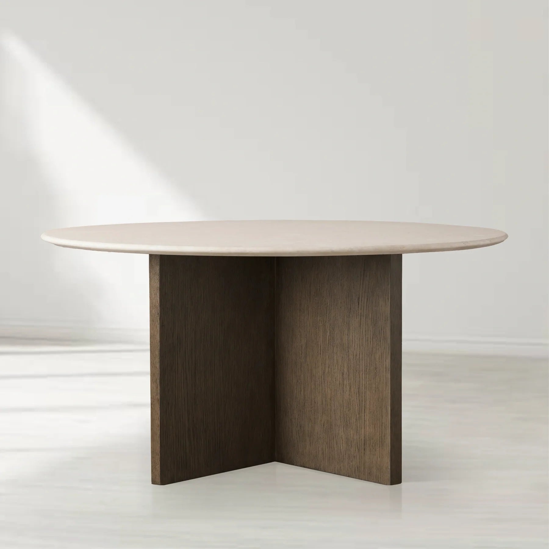 Sailor Germain Round Stone Top Dining Table with Clement Wood Base