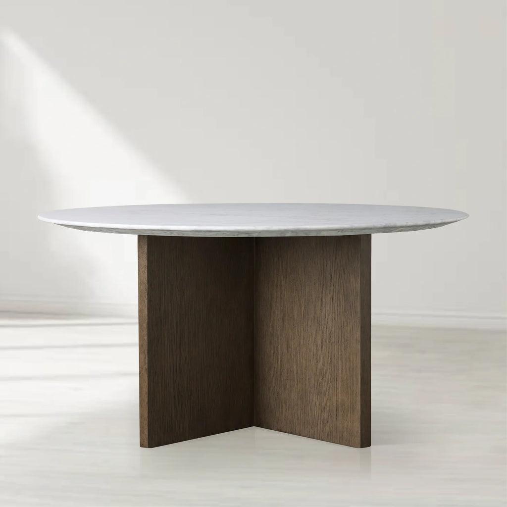 Sailor Germain Round Stone Top Dining Table with Clement Wood Base