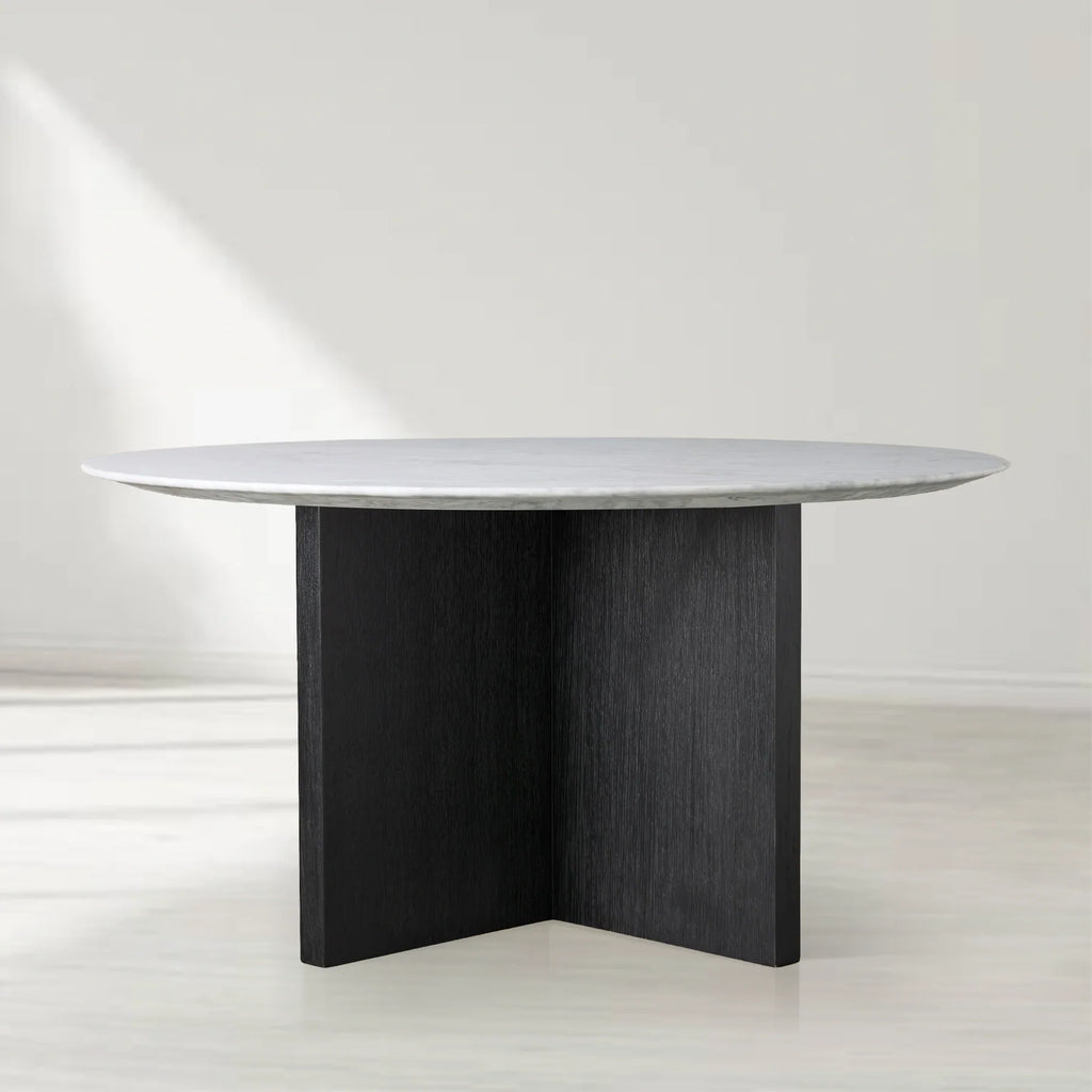 Sailor Germain Round Stone Top Dining Table with Clement Wood Base
