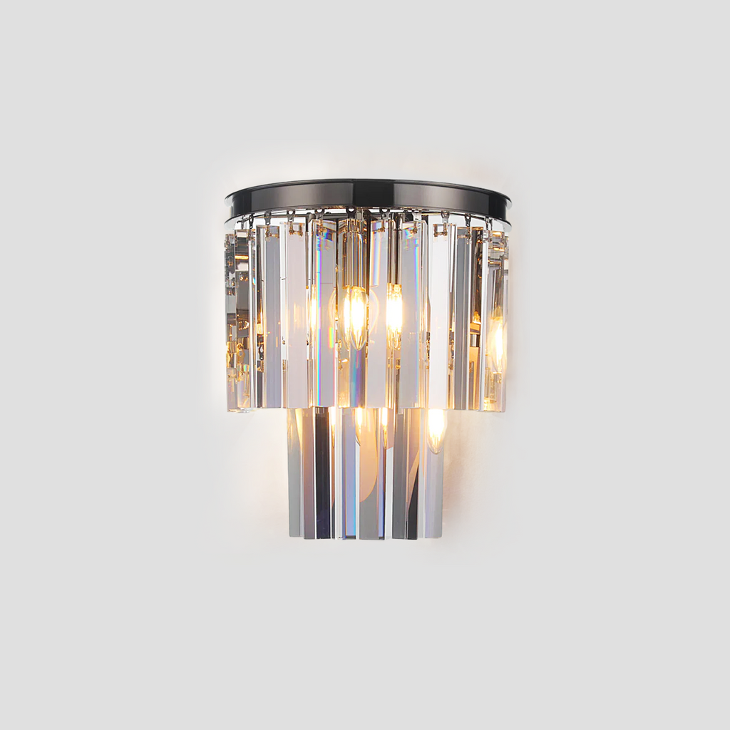 1920s Tedem 2-Tier Crystal Semi-Round Sconce