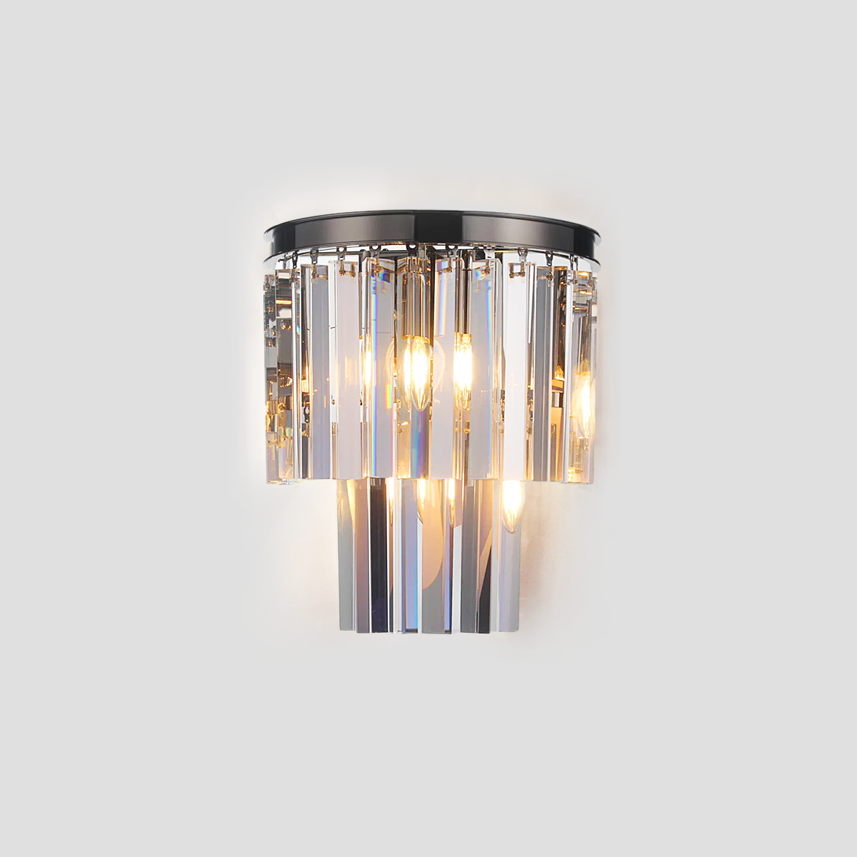 1920s Tedem 2-Tier Crystal Semi-Round Sconce